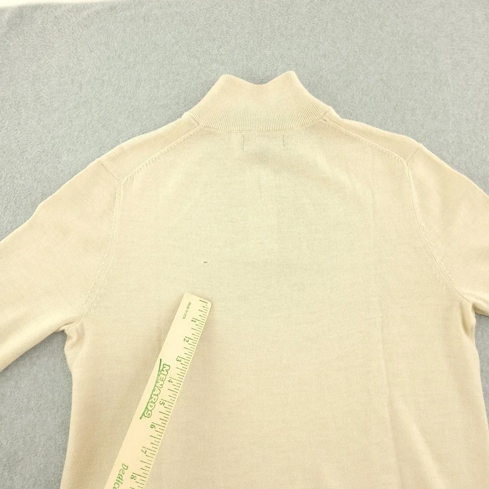 Banana Republic Sweater Mens M Beige Merino Wool 1/4 Zip Mock Neck Knit Pullover